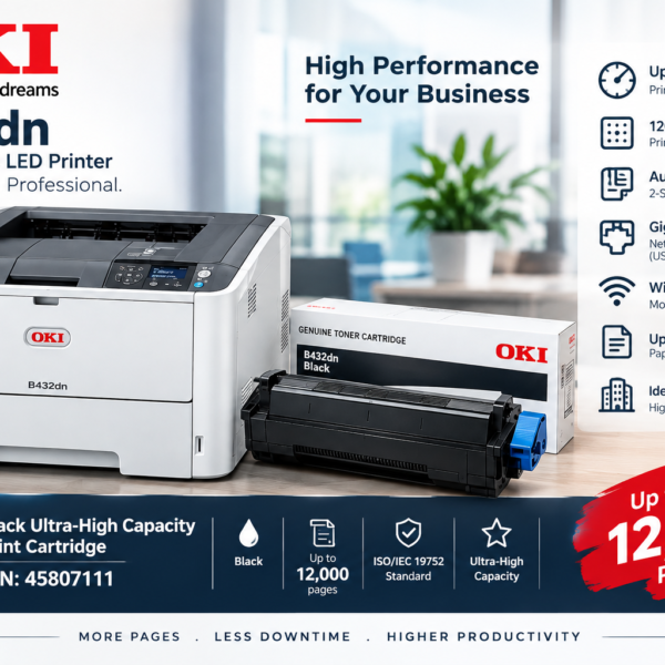 Printer OKI B432dn & Black Ultra-high capacity print cartridge - 45807111